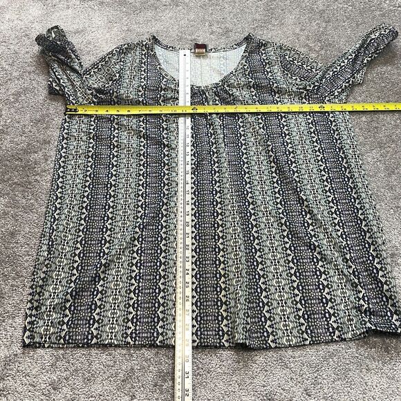 Only Necessities Blouse Shirt womens 1X Blue Gray Geometric Stretch Long Sleeve - Picture 8 of 10
